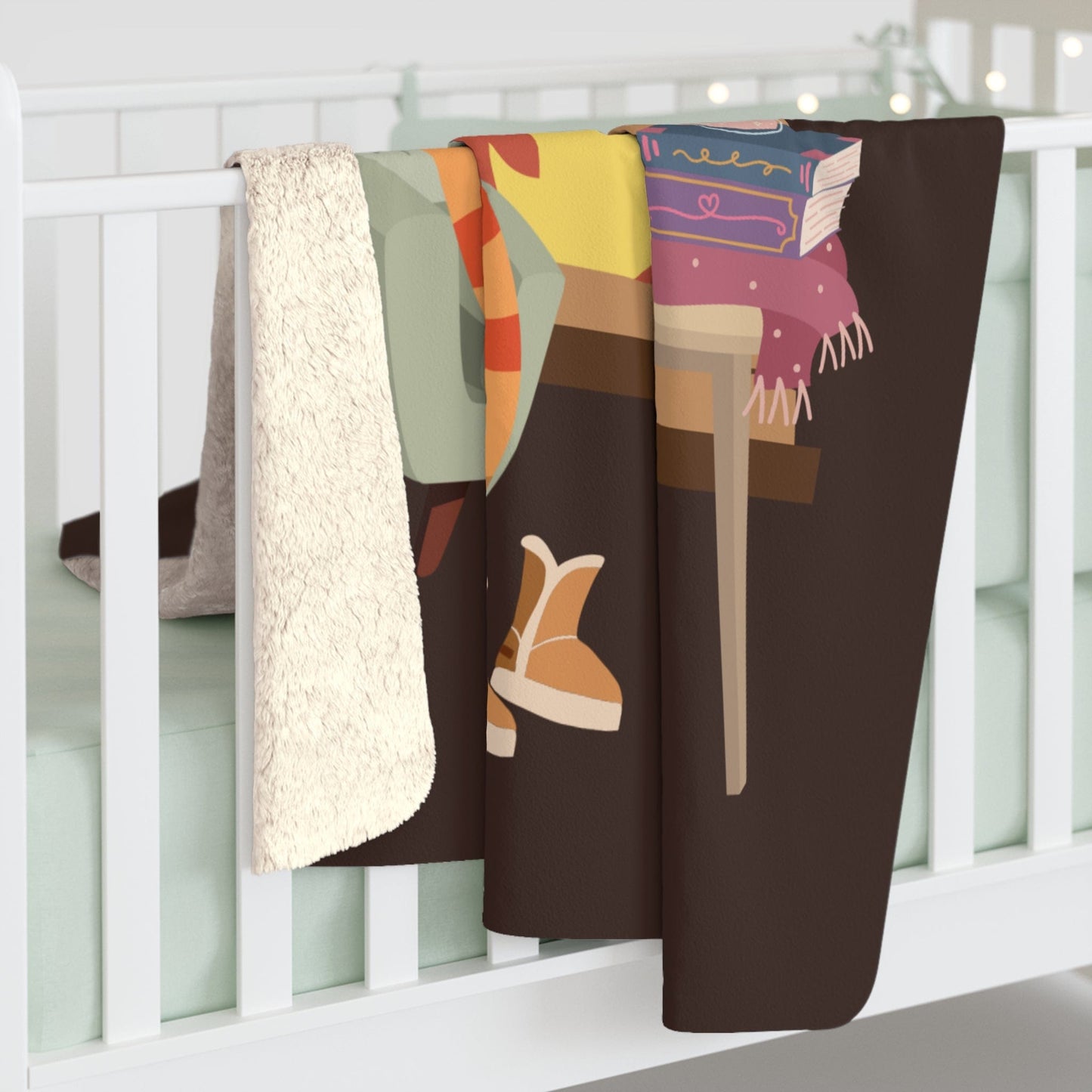 My Happy Place Fireplace books and hot drink Sherpa Fleece Blanket