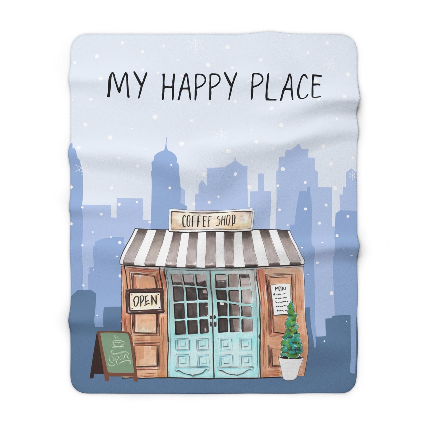 My Happy Place Coffee Shop Sherpa Fleece Blanket