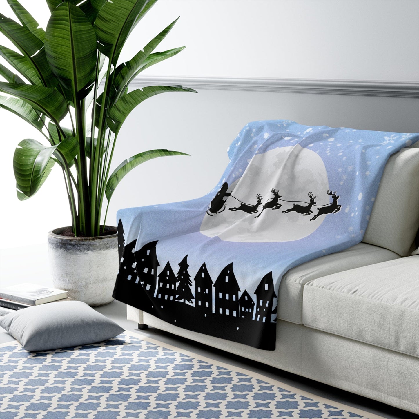 Santa Reindeer Sleigh Sherpa Fleece Blanket