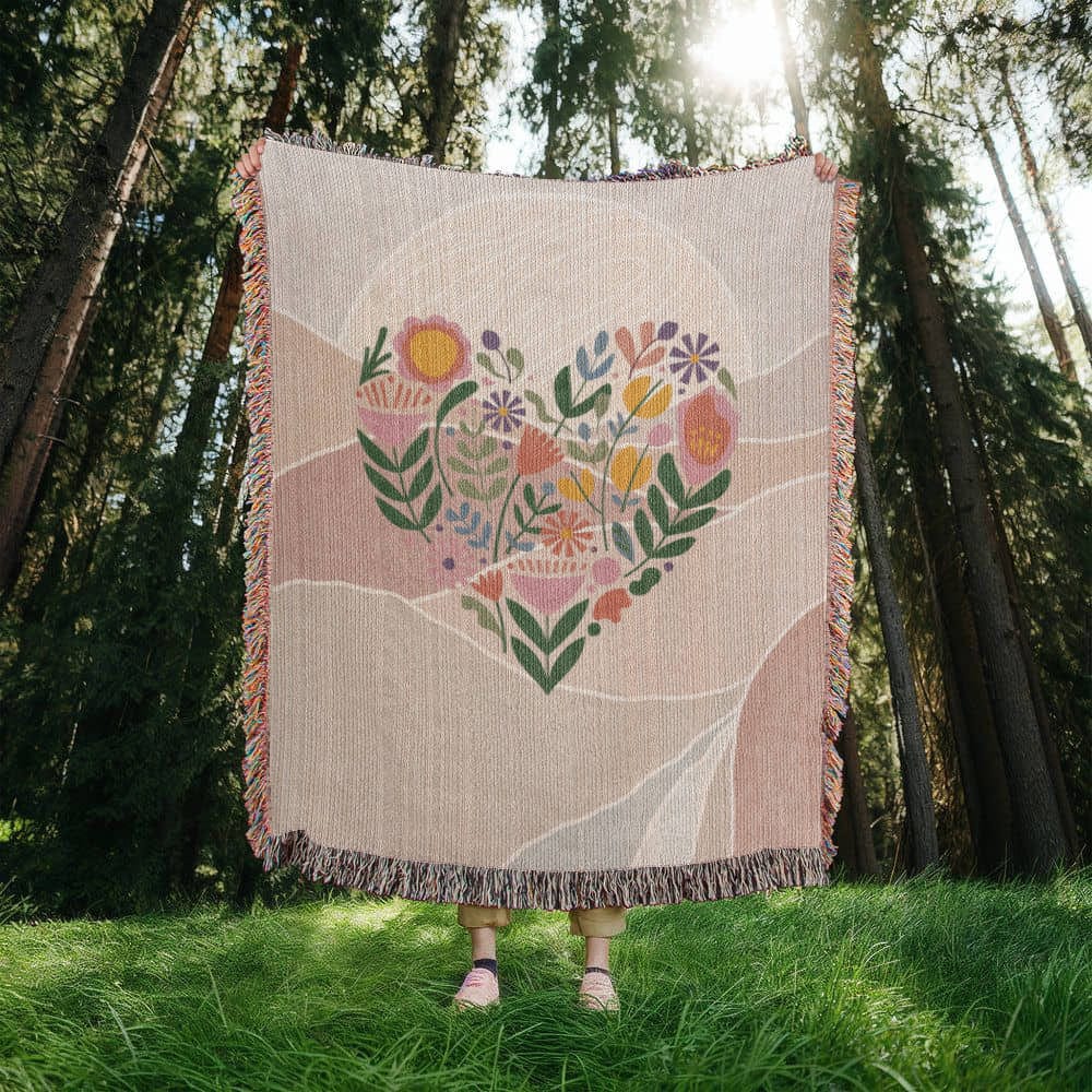 Floral Heart Woven Blanket
