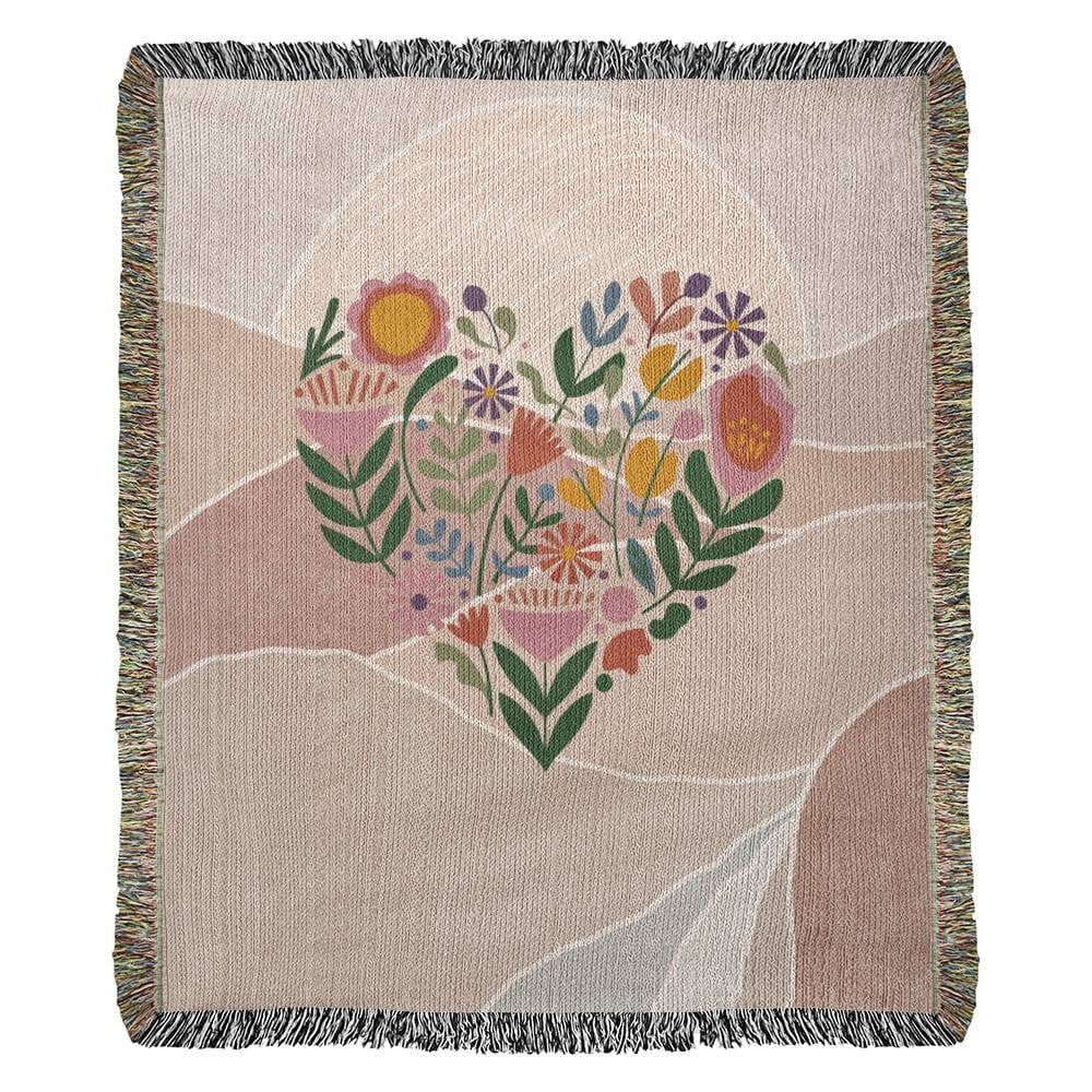 Floral Heart Woven Blanket