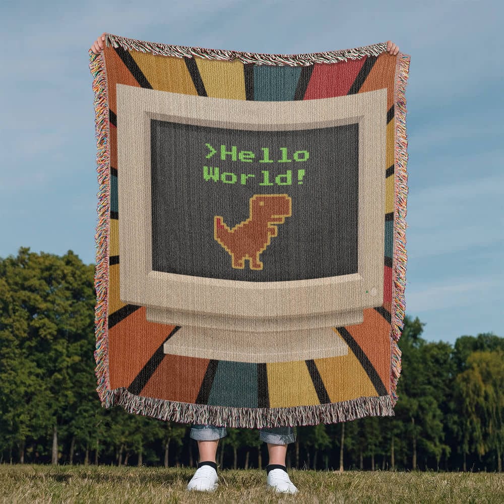 Vintage PC, Hello World Woven Blanket