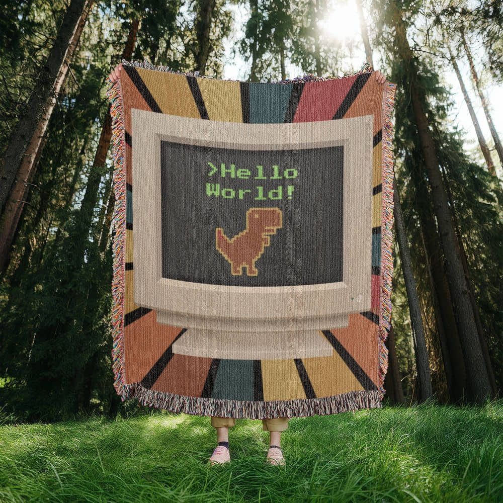 Vintage PC, Hello World Woven Blanket